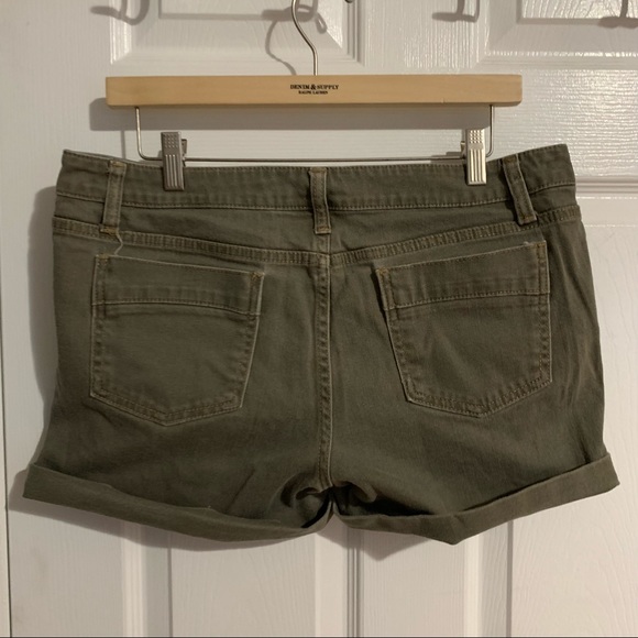 Olive Denim Shorts - Picture 2 of 3
